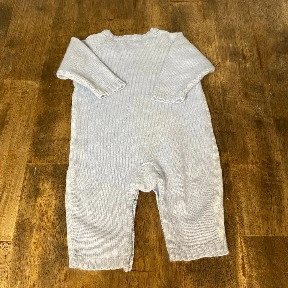 Baby Luxuries blue white long sleeve pant angora‎ sweater one piece SIZE 3-6M